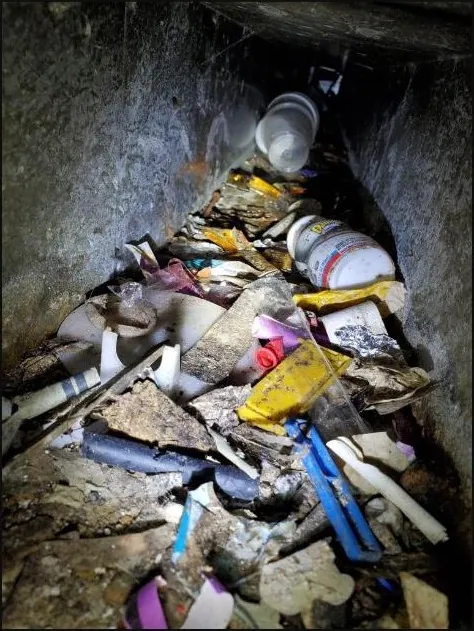 Debris inside ductwork — before cleaning